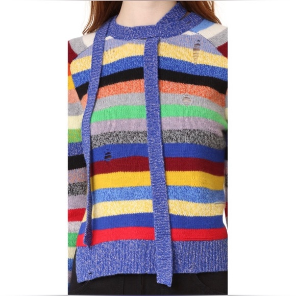 Mark Jacobs grunge colored striped rainbow, distressed sweater - Picture 6 of 13
